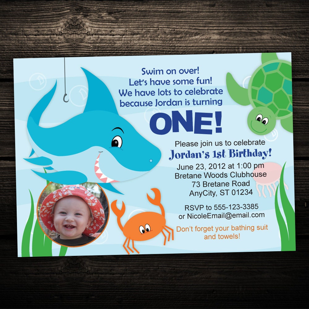 Shark Ocean Printable Birthday Invitation -- Any Color