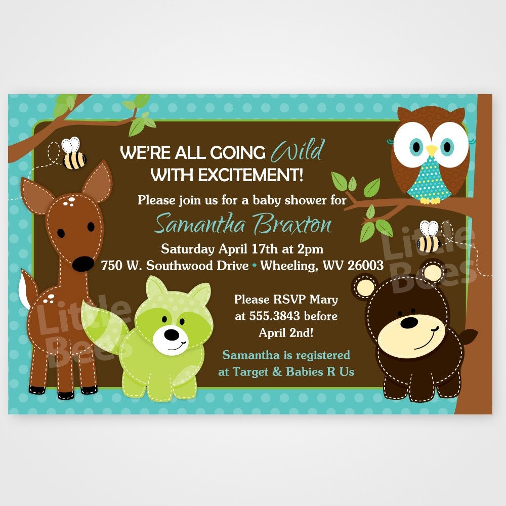 Woodsy Forest Friends Printable Baby Shower or Birthday Invitation -- Any Color