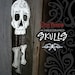 Gothic Ceramic Skull Wind Chime - Jet Black Red Glass Beads and Silver Wire Outdoor Decoration