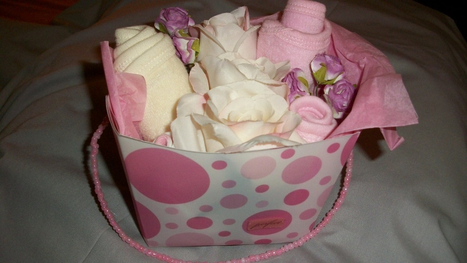 Baby Girl Gift Bib & Socks Gift in Cute "Takeout" box w/Beaded Handle Il_170x135
