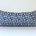 Modern Greek Key Bolster Designer Bloster Pillow 10" x 22" Blue Nautical Accent Cushion Geometric Indigo Royal Trellis Lattice Maze