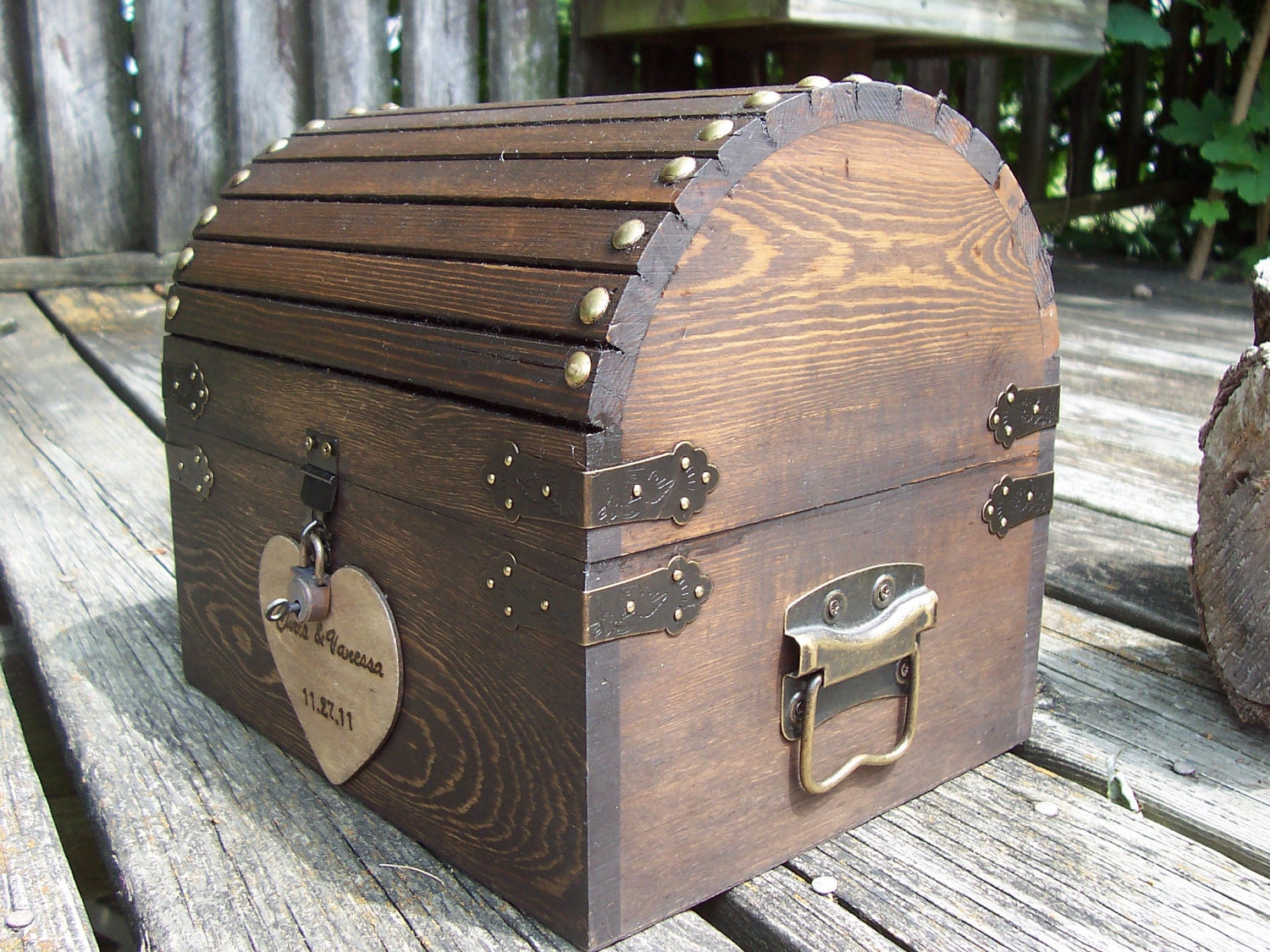 Wedding Card Box - Stained Rustic Wood Fairytale Treasure Chest with CARD SLOT - GoRustic Designs