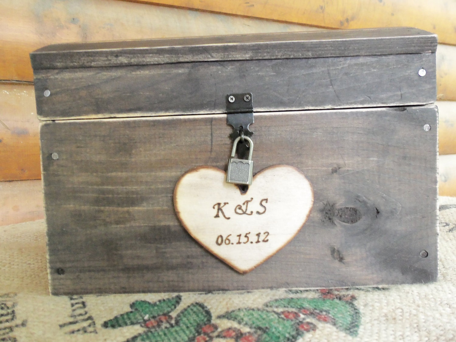 Wedding Card Box Treasure Chest Keepsake for your Rustic Woodland Vintage or Shabby Chic Wedding - Working Padlock and Key