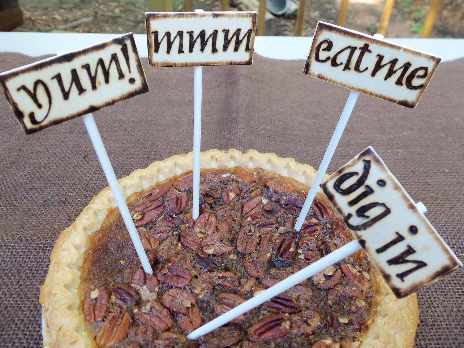Rustic MESSAGE Pie and Cake Topper Signs (Set of 4) Perfect for your Wedding DESSERT  Bar or HOLIDAY Table