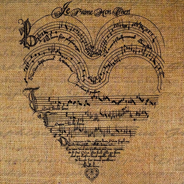 French I Love You Heart Music Score Valentines Day Digital Image Download Transfer Pillows Tote Tea Towels Burlap No. 1545