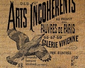 Paris Bird Flying French Text Typography Words Crown Ornate Digital Image Download Transfer For Pillows Totes Tea Towels No. 1727