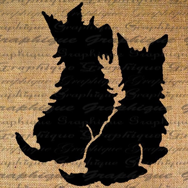 Scottie Dogs Silhouette Puppy Dog Digital Image Download Transfer To Pillows Tote Tea Towels Burlap No. 2072