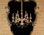 White Chandelier Silhouette Ornate Frame Digital Image Download Transfer For Pillows Totes Tea Towels Burlap No. 2234