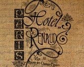 Paris French Hotel Text Typograhphy Words Crown Ornate Digital Image Download Transfer For Pillows Totes Tea Towels Burlap No. 2301