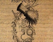 Wheat Sickle HARVEST Text Clock Watch TIME Digital Collage Sheet Download Burlap Fabric Transfer Iron On Pillows Totes Tea Towels No. 3624