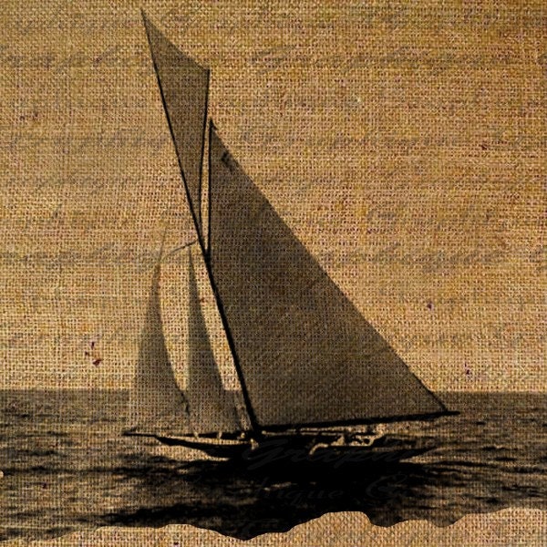Sailboat Sail Ocean Sailing Boat Waves Digital Image Download Sheet Transfer To Pillows Tote Bags Tea Towels Burlap No. 1148