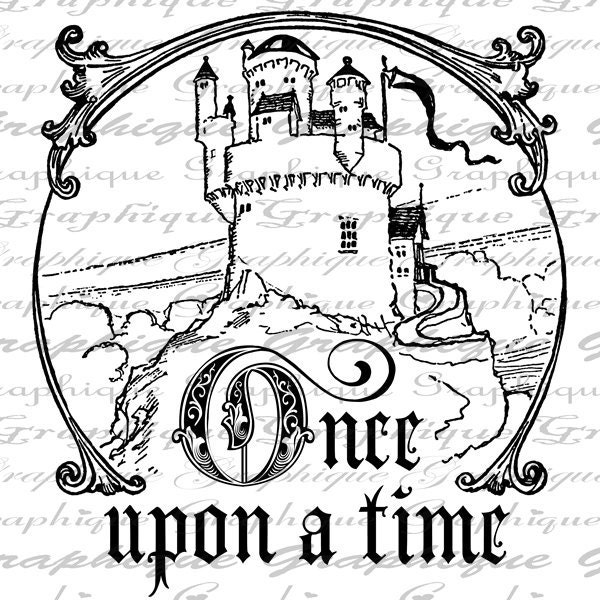 Once Upon a Time Words Castle Text Word Calligraphy Digital Image Download Transfer To Pillows Tote Tea Towels Burlap No.2608