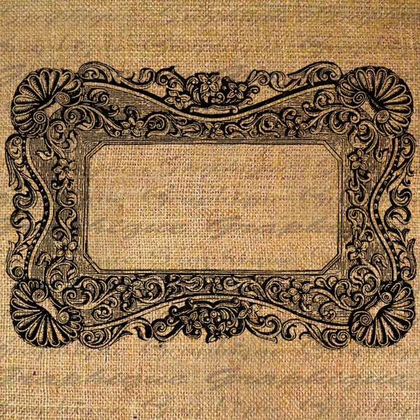 ORNATE Fancy FRAME Empty Great 4 Labels Digital Collage Sheet Download Burlap Fabric Transfer Iron On Pillows Totes Tea Towels No 3864