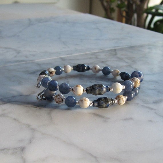 Blood Health - Blue and White - Natural Lapis Lazuli, Aventurine, Magnesite and Sodalite Stone and Crystal Chakra Healing Bracelet
