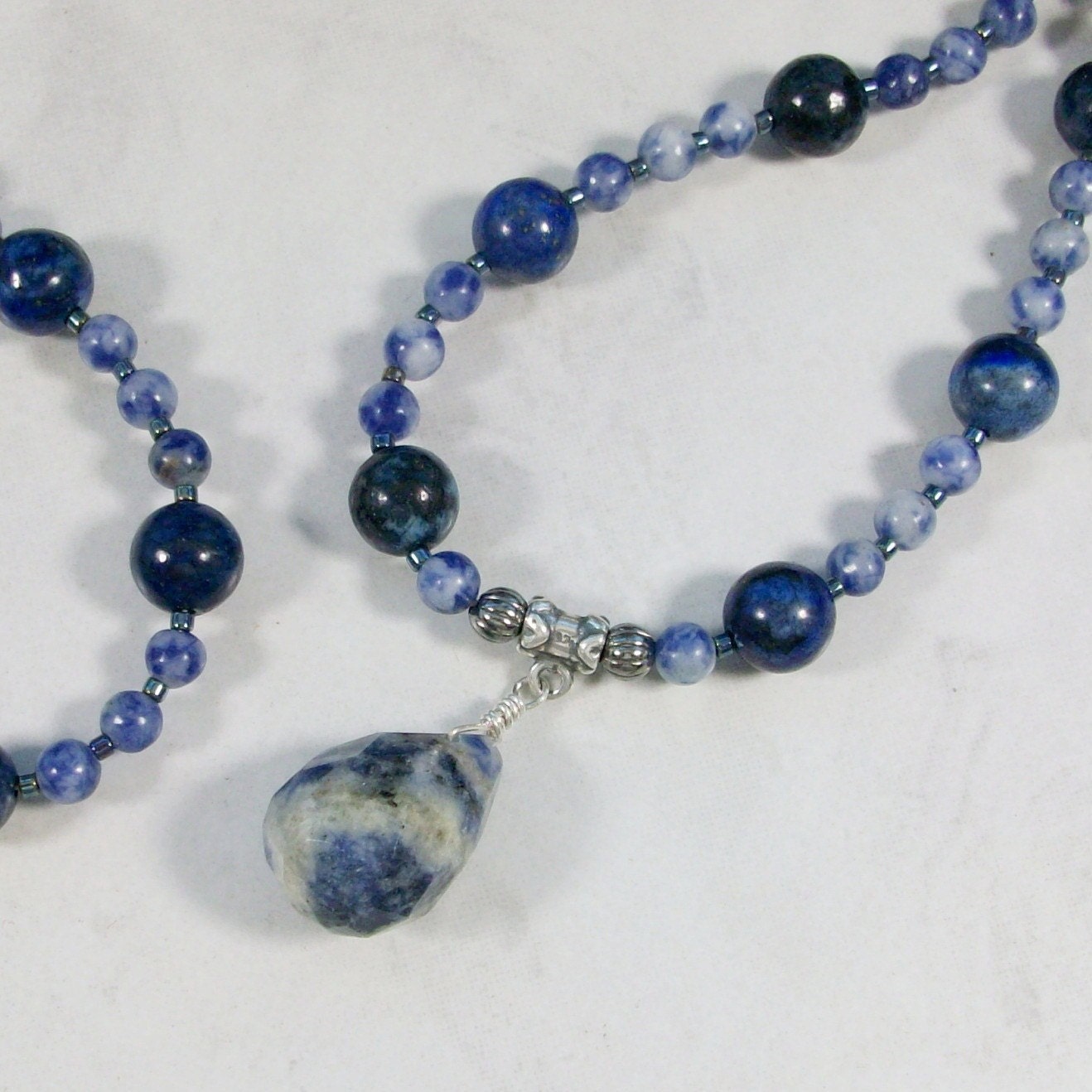 Intuition - Indigo Blue Dumortierite, Lapis and Sodalite Natural Stone and Crystal OOAK Brow Third Eye Chakra Healing Necklace