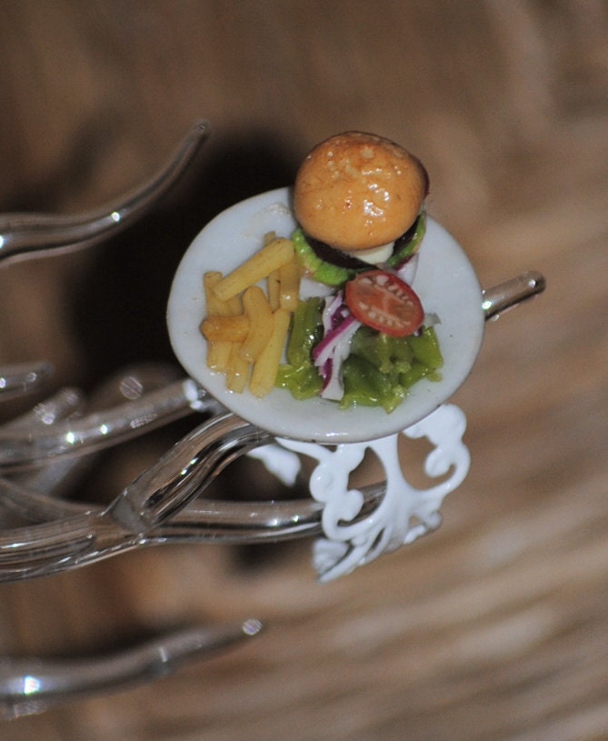 Wheres the Beef.... Hamburger, Fries please............. Miniature Adjustable fast food ring