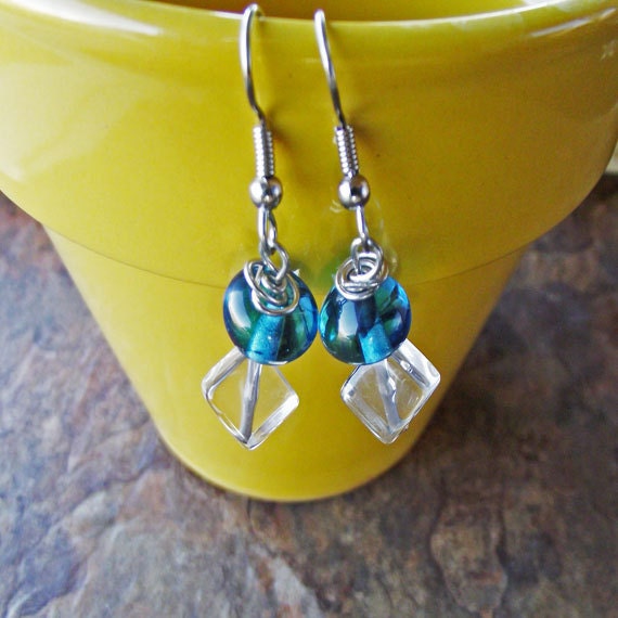 Clear Blues Lampwork Earrings.