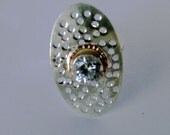 Copper Silver Crystal perforated Oval Ring.