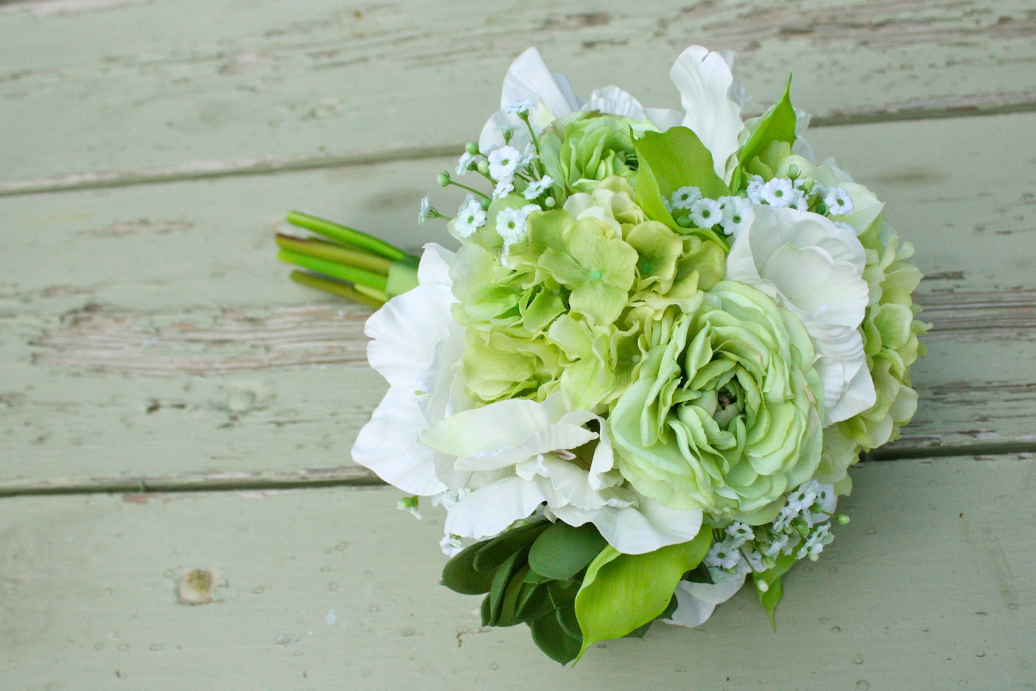 Green Real Touch Bouquet (Ranunculus, Calla Lilies, Succulents, Hydrangea, Gladiolas), Summer Wedding, Spring Wedding