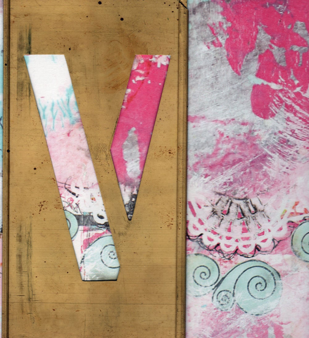 Large Brass Stencil of the Letter V ready to collage or alter