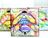 Original Shabby Chic Artwork Purple Bumble Bee Painting on Etsy (4x4 canvas) - Summer