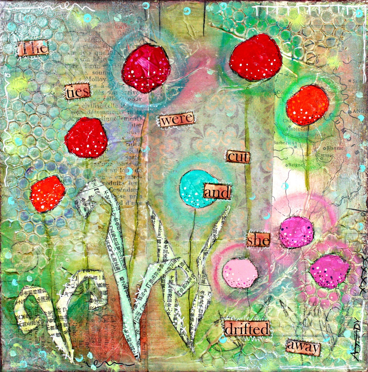 Original Artwork Mixed Media Painting Quote 'The Ties Were Cut And She Drifted Away' on Etsy (8x8 canvas)