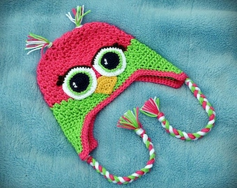 Crochet Owl Hat, Earflap Hat, Textured Owl Hat - BABY and TODDLER SIZE - Made to Order - Specify Size