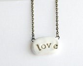 Love Pendant Necklace White Polymer Clay Bridesmaid Typography Wedding Jewelry