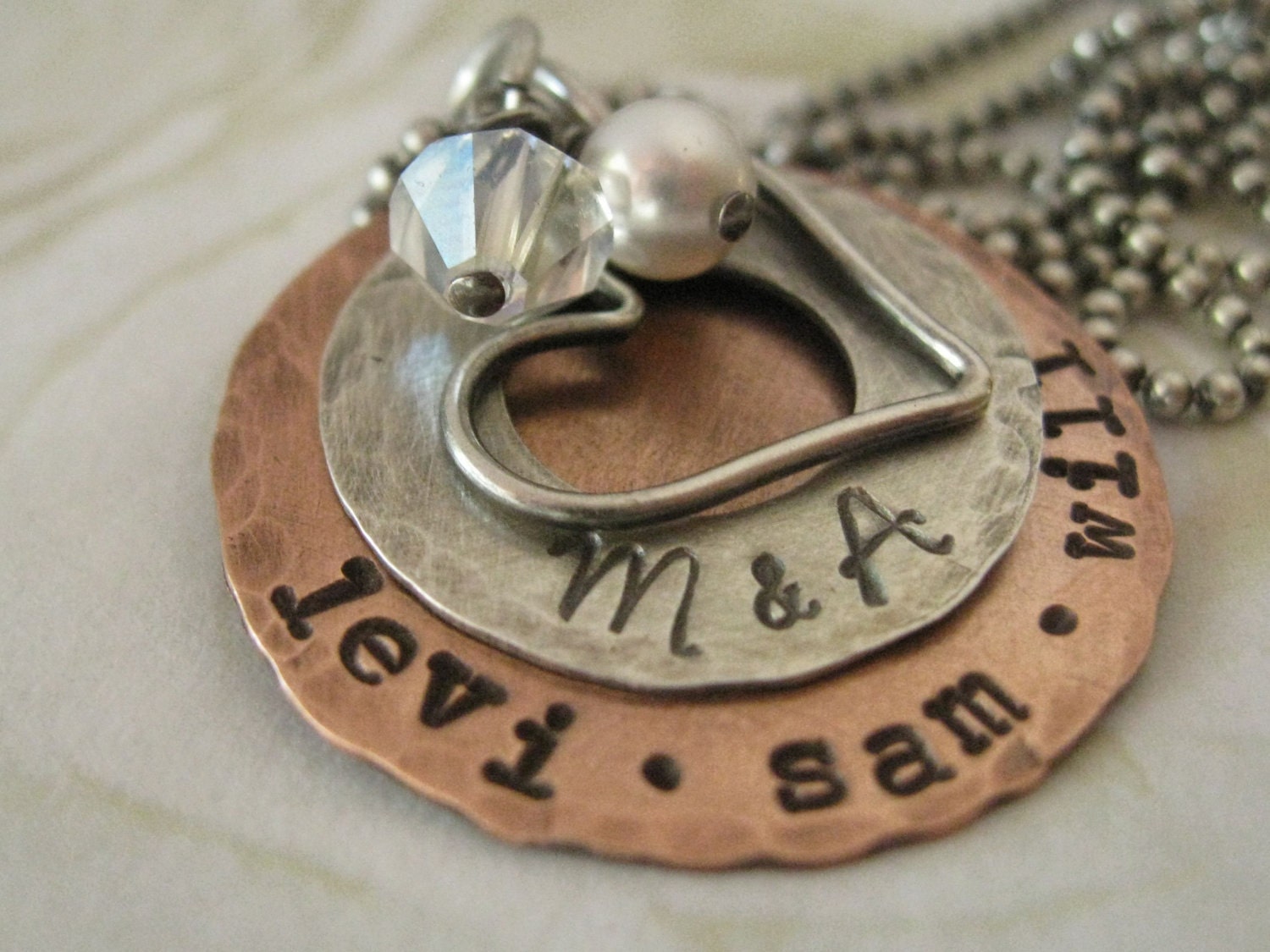 Personalized Rustic Hand Stamped Copper and Sterling Silver Family Style Mommy Necklace