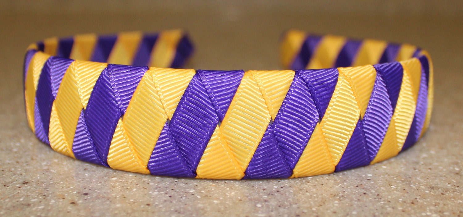 LSU Louisiana State University TIGERS woven ribbon HEADBAND-custom-boutique-interchangeable