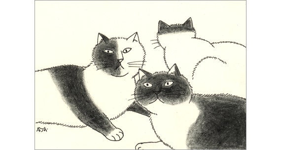 Cat ACEO Original - B & W