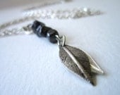 Little feather necklace, labradorite necklace, little leaf necklace, feather pendant, leaf charm by nicoble
