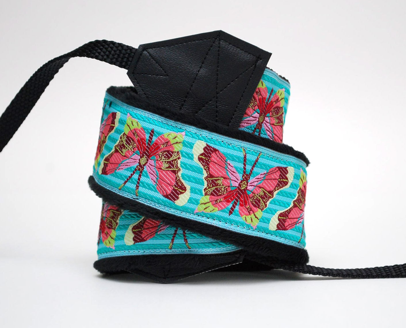Camera Strap slr- Butterfly Stripes (blue, pink, green)