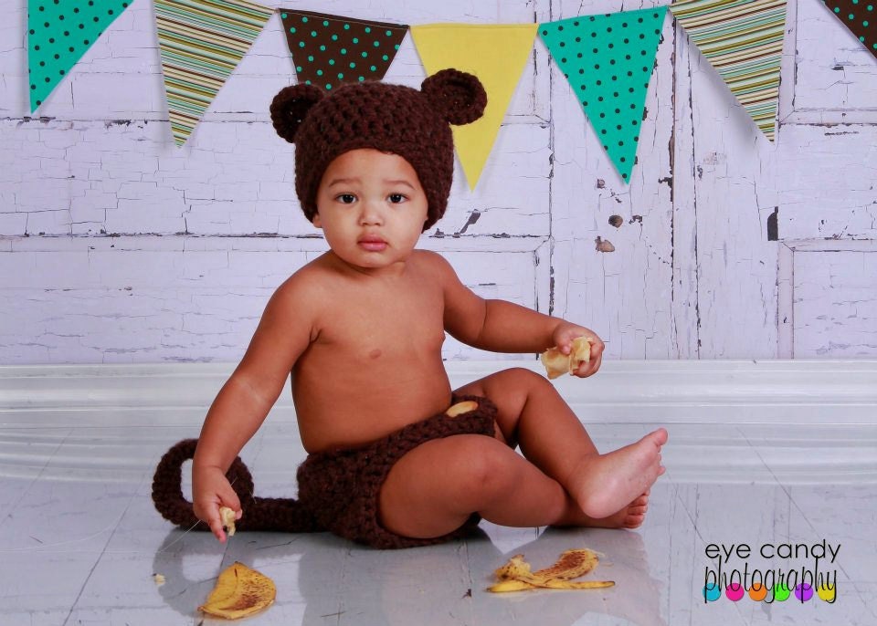 Chunky Monkey Diaper cover and hat set