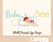 OOAK Premade Character illustrated Logo Design - Adorable Baby in Bee Costume Hand Drawn Photography Small Business Never Resold