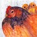 Knitted Hen - hen and chicks cozy mood watercolor artwork print, 10x8 print (No. 32)