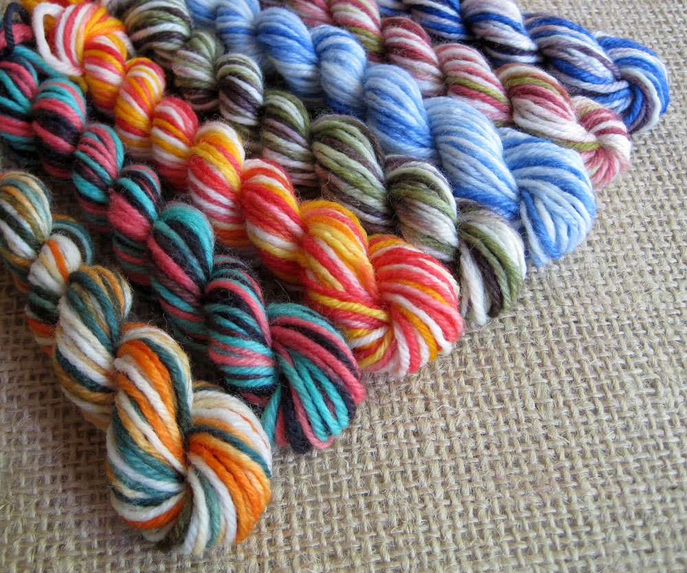 Mini Yarn Skein Bundle 23 - Fingering Sock Weight - 20 yds each - Hand Dyed - 7 Skeins