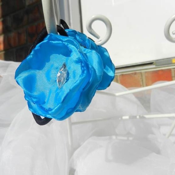 Blue Flower Rhinestone Ponytail Set