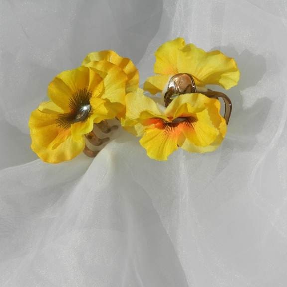 Yellow Pansey Claw Clips -small rhinestones