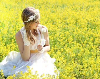 Sakura and Lilacs, Wedding Flower Crown, Whimsical Headband, Tiara, white, fairy wedding bridal - LINEAA -