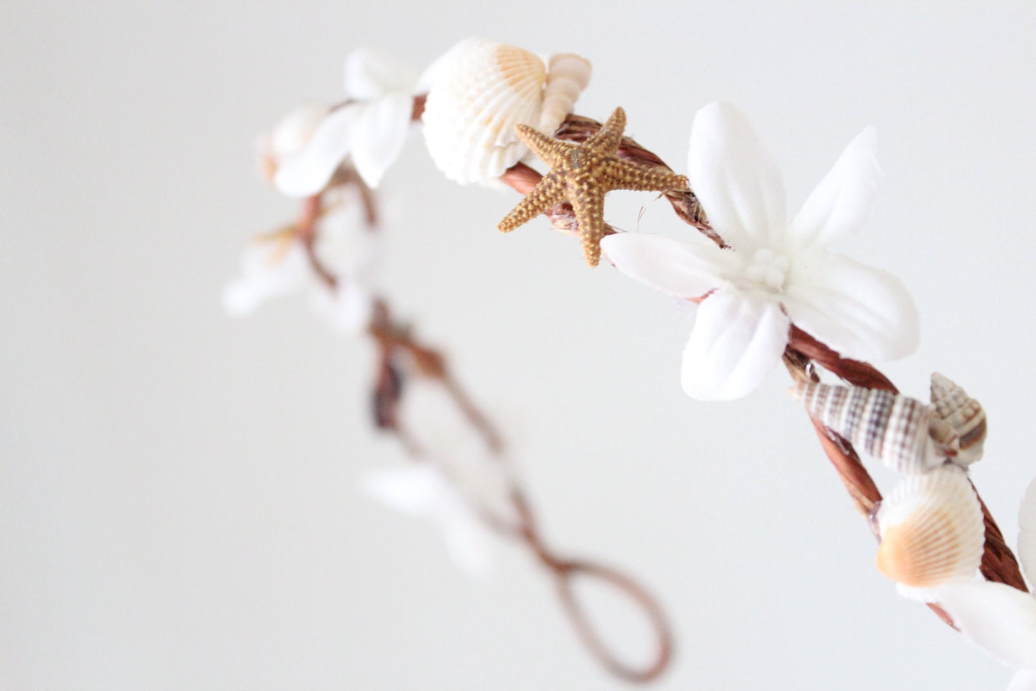 Seashells Starfish & Jasmin, Beach Wedding Flower Crown, White Tiara, wedding accessory, bridal headpiece - LAYLA -