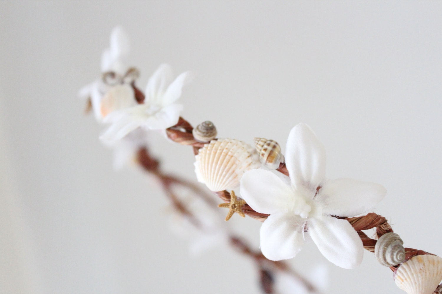 Seashells Starfish & Jasmin, Beach Wedding Flower Crown, White Tiara, wedding accessory, bridal headpiece - LAYLA -