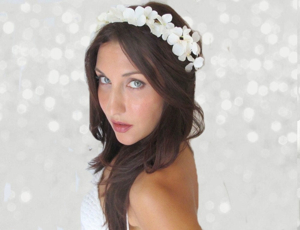 Flower Crown, White or Ivory, wedding headpiece, head wreath in white, hair accessories, bridal, flower girl -DOVE-