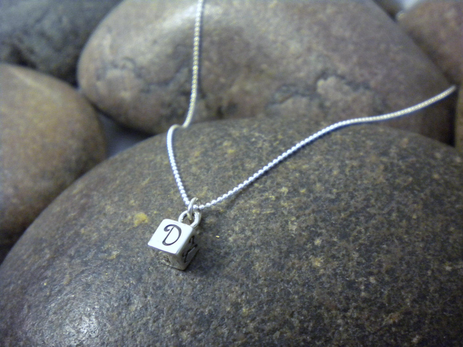 The Joan Mini Cube Block Hand Stamped Necklace Perfect for Initials