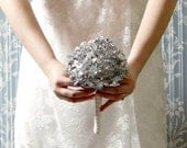 Wedding Flowers - Bridal Bouquet of Beautiful Beaded Silver Mirror Flowers - Wedding Bouquet - Great Brooch Bouquet Alternative