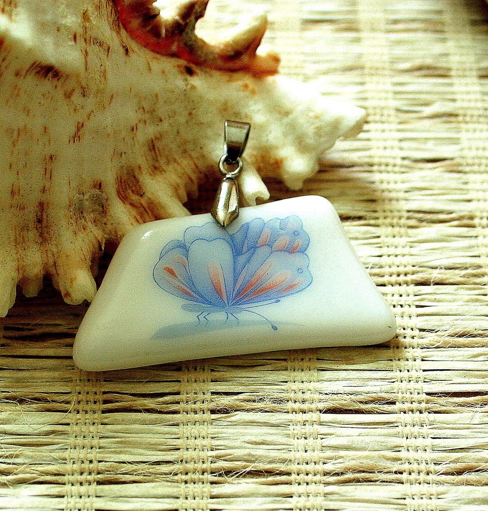 Fused Glass pendant purple Butterfly