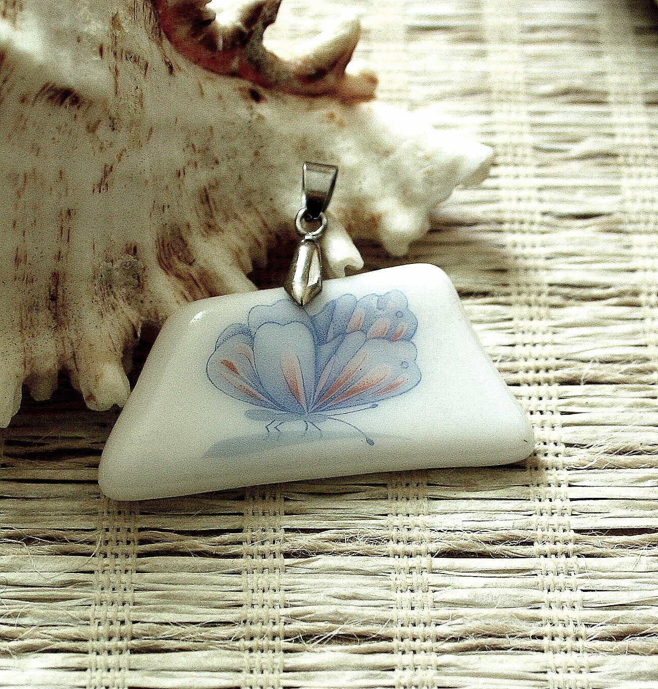 Fused Glass pendant purple Butterfly