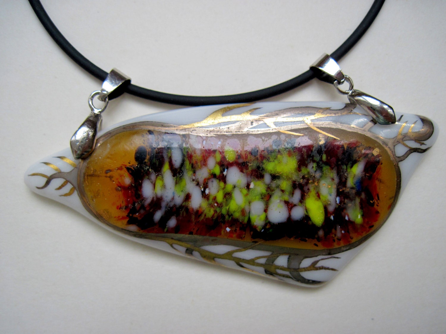 Glass Big Pendant - Fused  Ethnic   Amber Color