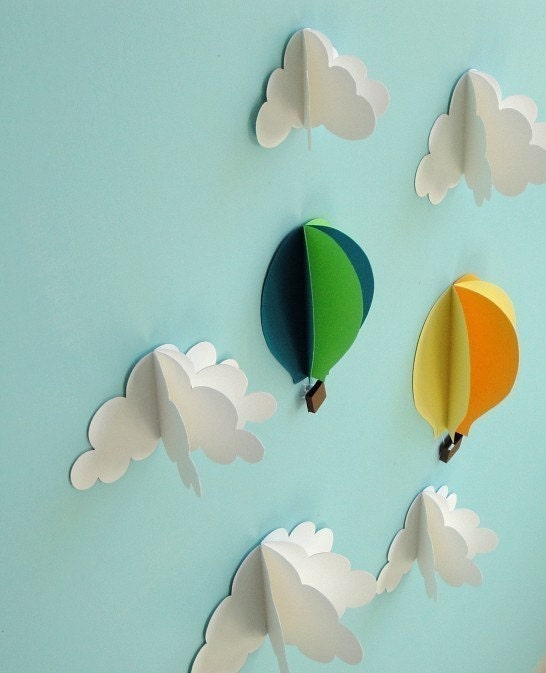 Hot Air Balloon Wall Decal, Paper Wall Art, Wall Decor, 3D Wall Art