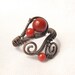 Red coral ring, copper ring,  wire wrapped ring, antiqued rustic handmade jewelry